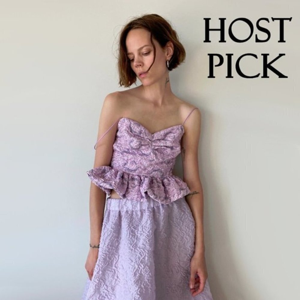 NWT Zara soft pink purple metallic peplum ruched top, XS